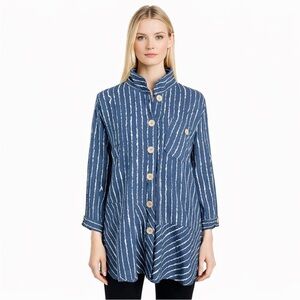 John Mark Navy & White Striped Button-Down Tunic Blouse Size Large